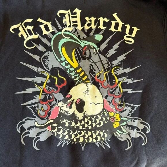 Ed Hardy Black Snake  Skull Logo Cropped Zip Up Hoodie Sweatshirt SZ S #2290 - Picture 1 of 14